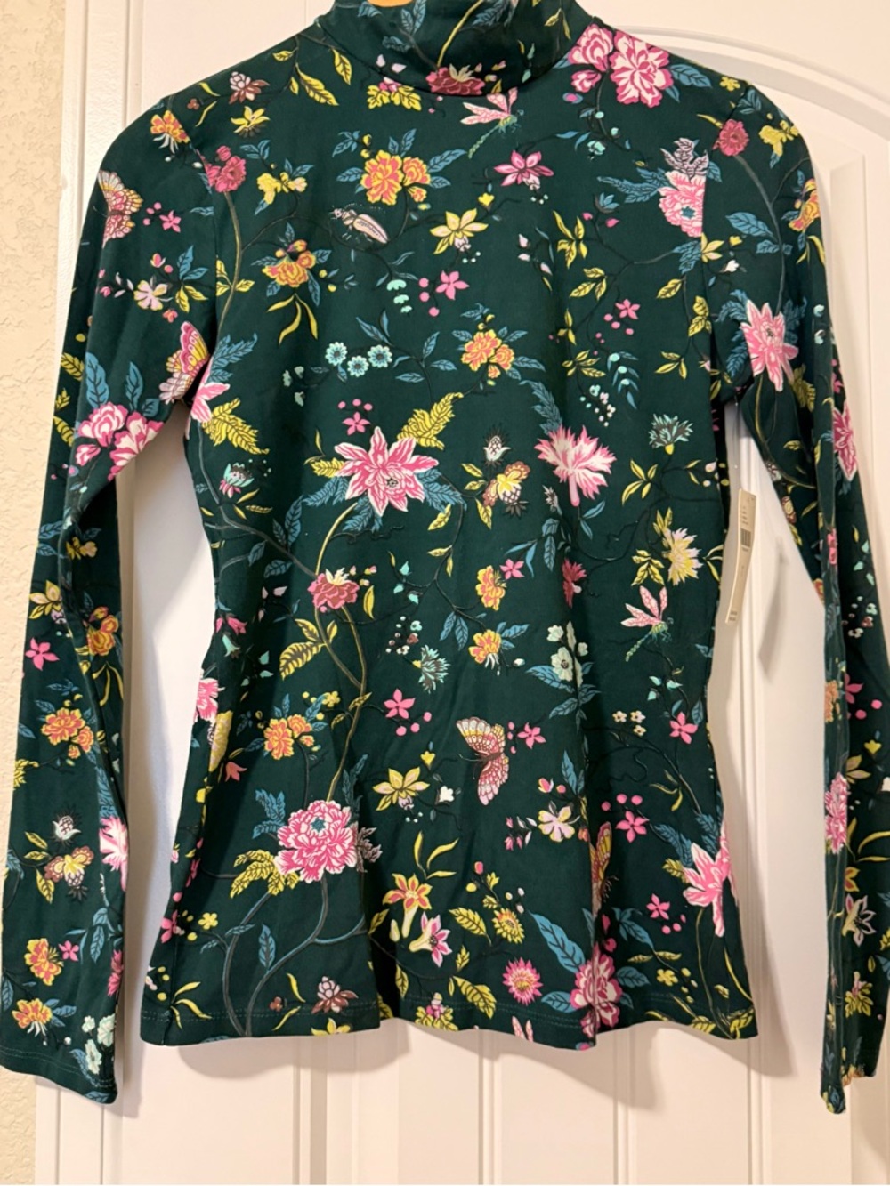 Anthropologie Maeve Hailey Floral Turtleneck Top NWT Small Green Butterfly Print